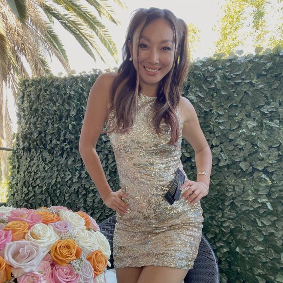 bebe Gold sequin dress with open back - Picture 2 of 9